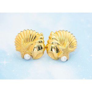 Vintage Shell Starfish Clip On Earrings by Avon - J2